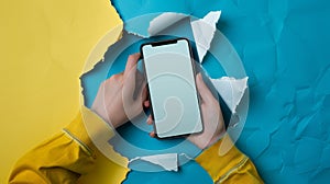 The Smartphone in Hands with Torn Paper.AI generated image