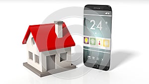 Smartphone with home remote control screen and house icon