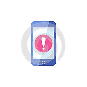 Smartphone icon, Cellphone, handphone icon with exclamation mark. Smartphone icon and alert, error, alarm, danger symbol