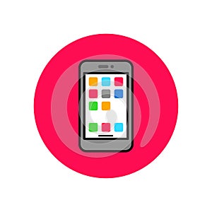 Smartphone icon with colorful design in red circle shape