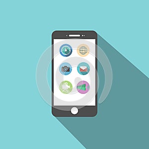 Smartphone icon flat design with apps on the screen. Vector illustration