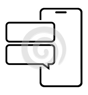 Smartphone icon with incoming and outgoing messages. Text and voice messages. Online chat. Vector on white background