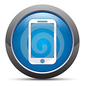 Smartphone icon premium blue round button vector illustration