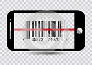 Smartphone icon with sample Bar Codes For Scanning Icon with red laser, Vector Illustration