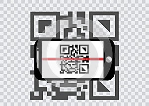 Smartphone icon with sample Bar Codes For Scanning Icon with red laser, Vector Illustration isolated