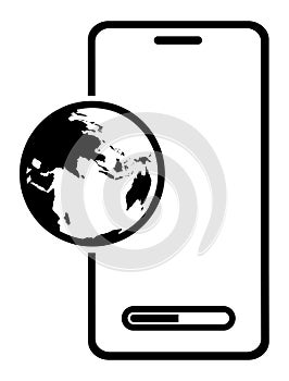 Smartphone icon with with symbol of sending email and data to internet. Sending and downloading information on network. Modern