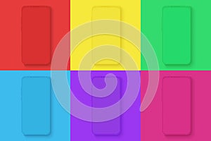 Smartphone icons set on the different bright colors square background for infographic, visual ui, commercial