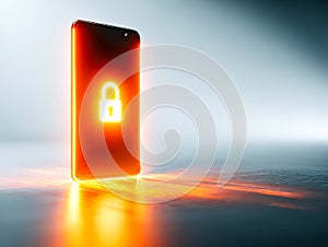 Smartphone with illuminated lock icon symbolizing data security