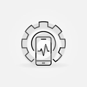 Smartphone inside Cog outline icon - vector Phone Repair sign