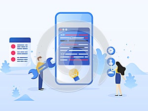 Smartphone interface building process, mobile app build. Mobile application development process