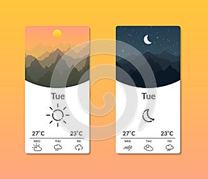 Smartphone interface with weather forecast. Meteorology. Design for mobile applications.