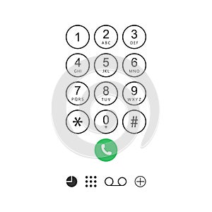 Smartphone keypad. Numbers with dial on phone screen for call. Cellphone with keyboard for mobile connection. Design of smart