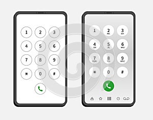 Smartphone with a keypad on the screen. Cellphone panel with numbers and letters. Mobile phone display. Vector Illustration
