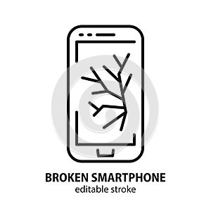 Smartphone line icon. Broken display on a device.