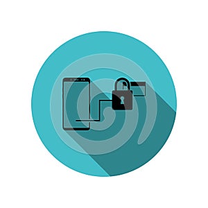 Smartphone, lock, bank card long shadow icon. Simple glyph, flat vector of mobile concept icons for ui and ux, website or mobile