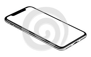 Smartphone mockup similar to iPhone X CCW rotated lies on surface isolated on white background photo