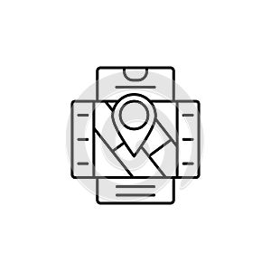 Smartphone map location icon. Simple line, outline vector of phone application icons for ui and ux, website or mobile application