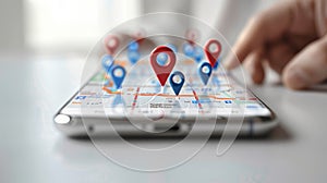 The smartphone with map pins.AI generated image
