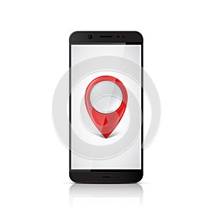 Smartphone with map pointer on the screen