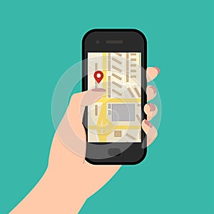 Smartphone with map vector