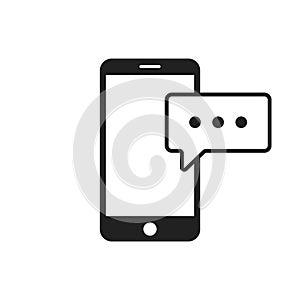 Smartphone with message icon. Texting message symbol. Isolated smartphone flat icon photo