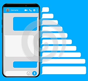 Smartphone with messaging sms app. Messenger window. Chating and messaging concept. Vector
