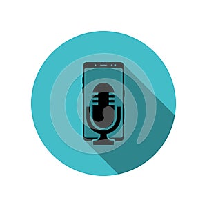 Smartphone, microphone long shadow icon. Simple glyph, flat vector of mobile concept icons for ui and ux, website or mobile