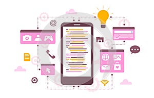 Smartphone Mobile App Development Process Flat Design Illustration