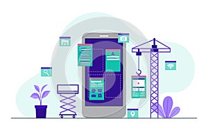 Smartphone Mobile App Development Process Flat Design Illustration