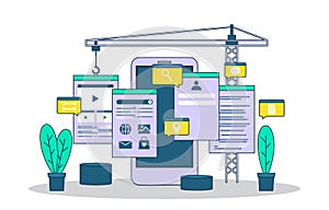 Smartphone Mobile App Development Process Flat Design Illustration