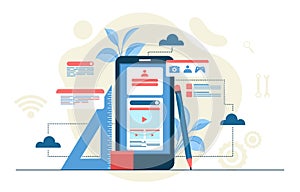 Smartphone Mobile App Development Process Flat Design Illustration