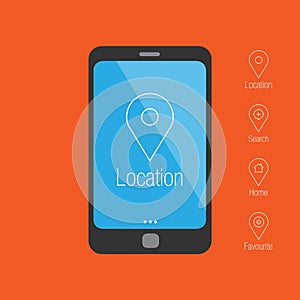 Smartphone with mobile gps navigation. Flat design