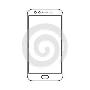 Smartphone mobile phone black lins outline with camera, buttons and big meun button vector eps10. Smartphone  outline sign.