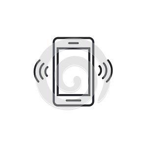 Smartphone or mobile phone ringing vector icon, line art outline cellphone call or vibrate pictogram, ring of phone