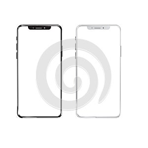 Smartphone mockup. New black frameless smartphone mockup with white screen. Isolated on white background.