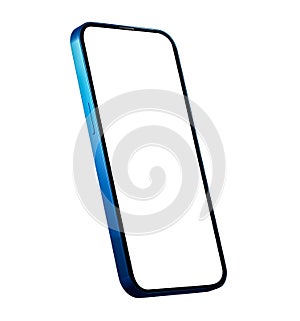 Smartphone mockup in rotated position. blue cell phone frame with blank white screen for design. high quality 3d rendering