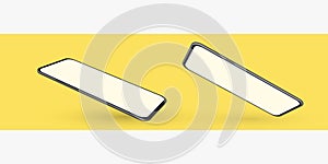 Smartphone mockup in rotated position on yellow background. Vector illustration