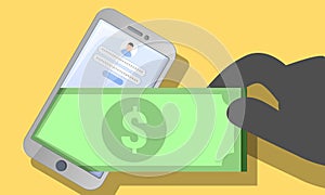 Smartphone money phishing concept background, cartoon style