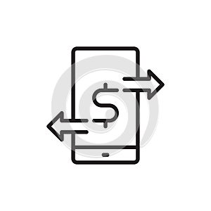 Smartphone with money transfer icon in flat style. Money transfer vector illustration on white isolated background