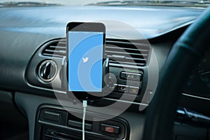 Smartphone mounted on a generic car's dashboard