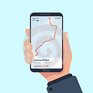 Smartphone navigation app. Vector gps mobile application