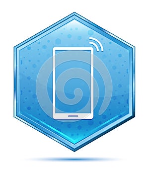 Smartphone network signal icon crystal blue hexagon button