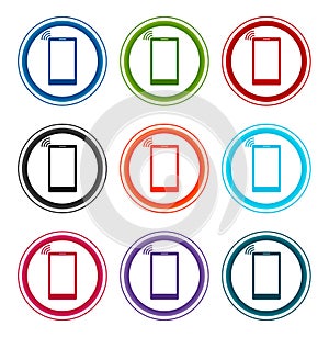 Smartphone network signal icon flat round buttons set illustration design