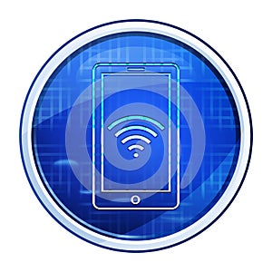 Smartphone network signal icon futuristic blue round button vector illustration