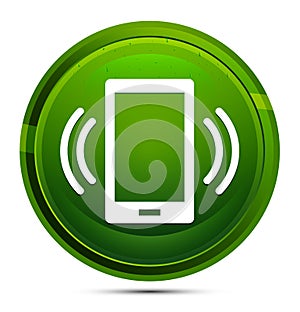 Smartphone network signal icon glassy green round button illustration