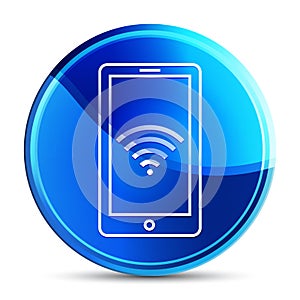 Smartphone network signal icon glassy vibrant sky blue round button illustration