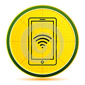 Smartphone network signal icon lemon lime yellow round button illustration