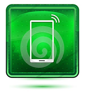 Smartphone network signal icon neon light green square button