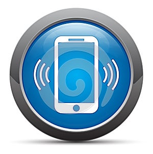 Smartphone network signal icon premium blue round button vector illustration