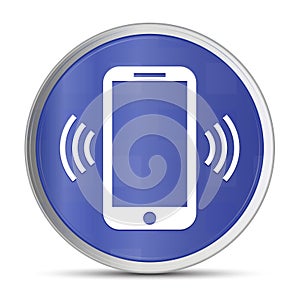 Smartphone network signal icon prime blue round button vector illustration design silver frame push button